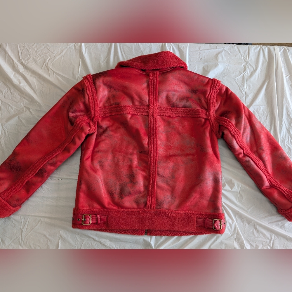 G by Giuliana Black Label Faux Suede and Shearling Zip-Front Coat Scarlet Red M - Picture 7 of 16